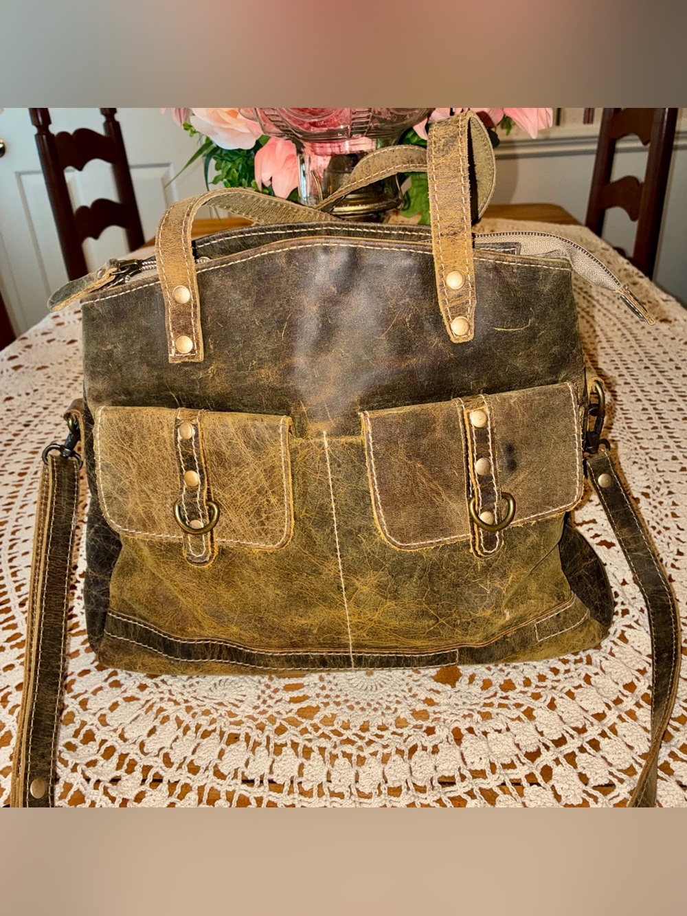 Myra Bag "Ultimate Choice" Brown Distressed Leather Shoulder Bag/Satchel - Picture 6 of 14